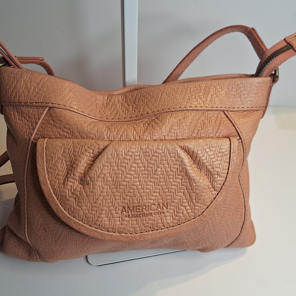 American Leather Co Pink Leather Crossbody Handbag - Picture 2 of 9